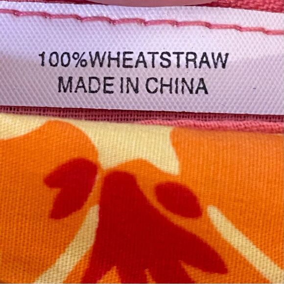 Floral Wheat Straw Tote Bag Dual Handle Snap Closure Brightly Colored Handbag - Picture 4 of 7